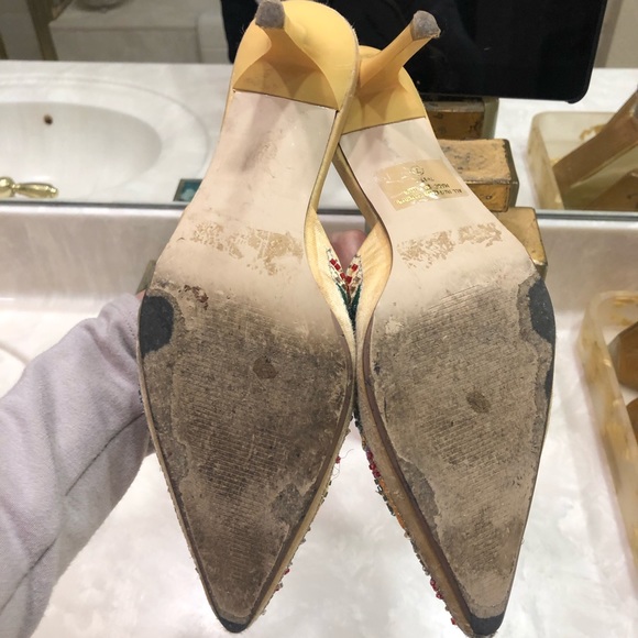 Heeled mule slippers, embroidery & beads, Size 6.5 - Picture 6 of 11